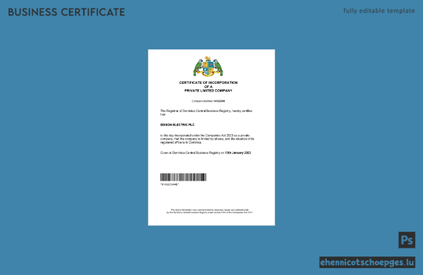 Dominica-Registrierungsbescheinigung – Beispielansicht in Word und PDF
